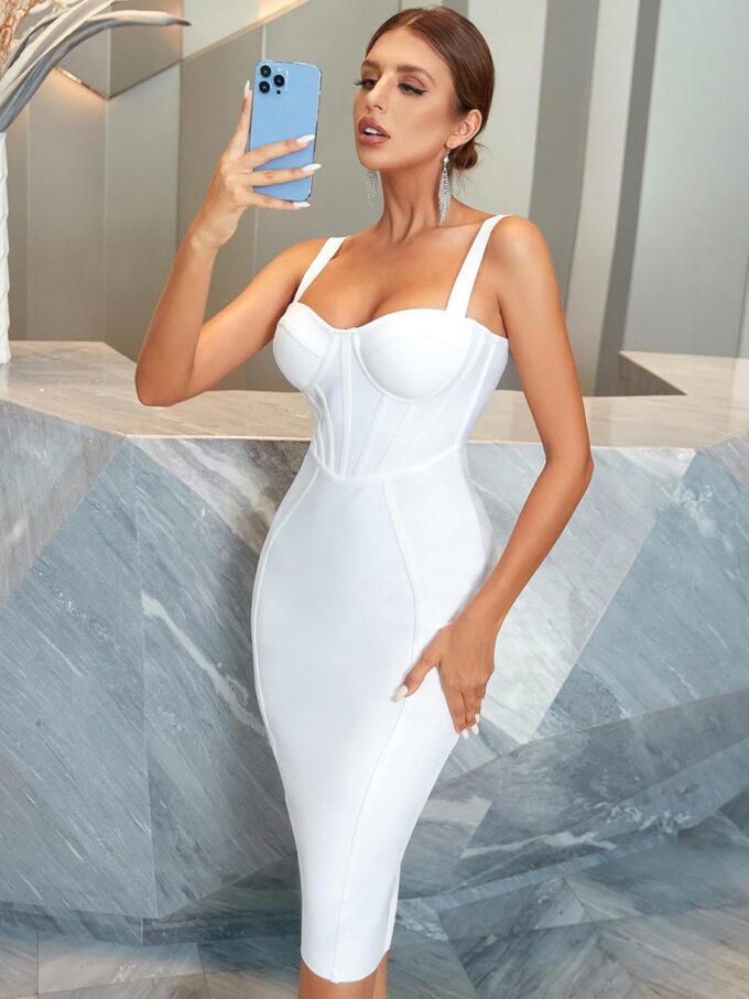 Bandage Womens Formal Dress Spaghetti Strap Bodycon Prom Dress Celebrity Sexy Sleeveless Midi Evening Club Party Wear – Bild 6