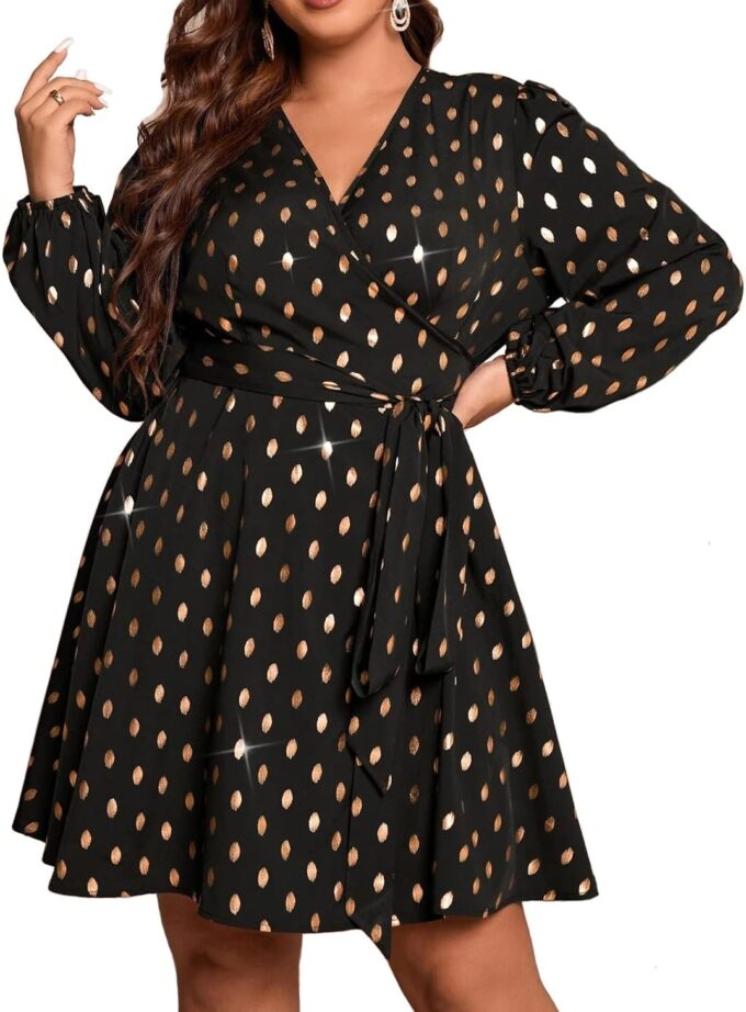 RED DOT BOUTIQUE Plus Size Flutter Butterfly Sleeve Overlap Wrapped V Neck Mesh A-Shaped Dress