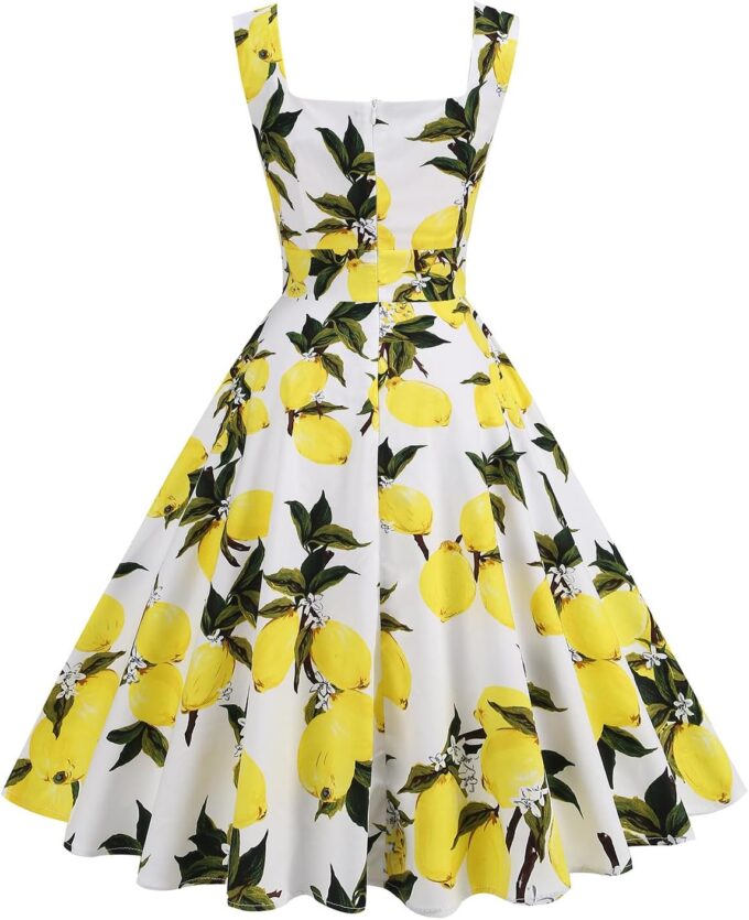 Women Vintage Floral Dress High Waist Cocktail Tea Party Wedding Prom Beach Dress – Bild 2