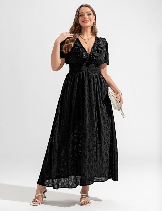 Womens Chiffon Summer Maxi Dress 2025 Boho V Neck Empire Waist Long Flowy Dresses for Wedding Guest – Bild 3