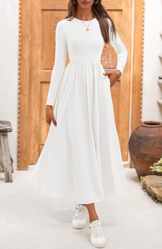 BTFBM Casual Long Sleeve Dresses Spring Dresses 2025 Wedding Guest Dress Midi Dress Flowy Bohemian Long Dress – Bild 4