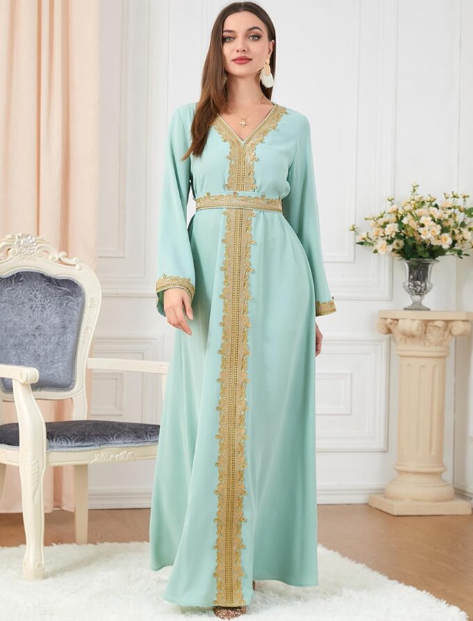 FYMNSI Women Muslim Abaya Dress Islamic Dubai Modest Lace Belted Dress Abayas Kaftan Eid Prayer Clothes Arabian Maxi Robe – Bild 6