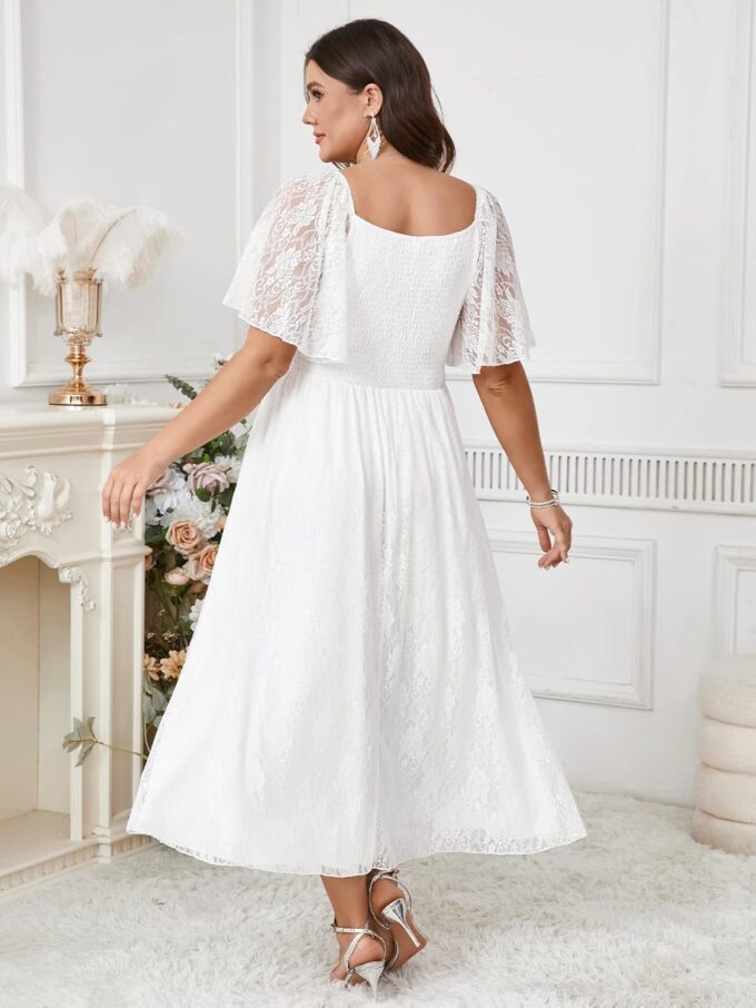 Women's Plus Size Wedding Guest Dress Lace Square Neck Short Sleeve Flowy A Line Formal Maxi Dresses – Bild 7