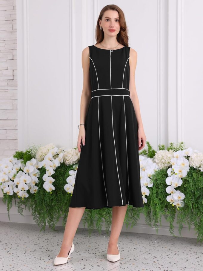 Women's Boat Neck Sleeveless Dress Elegant Cocktail Party A-Line Flare Dresses – Bild 3