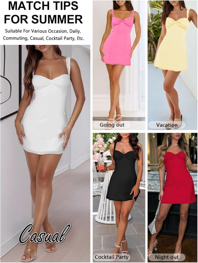 Women's Summer Mini Dresses Sleeveless Sexy Square Neck Lace Splicing Cocktail Party Straps Bodycon Dress – Bild 5