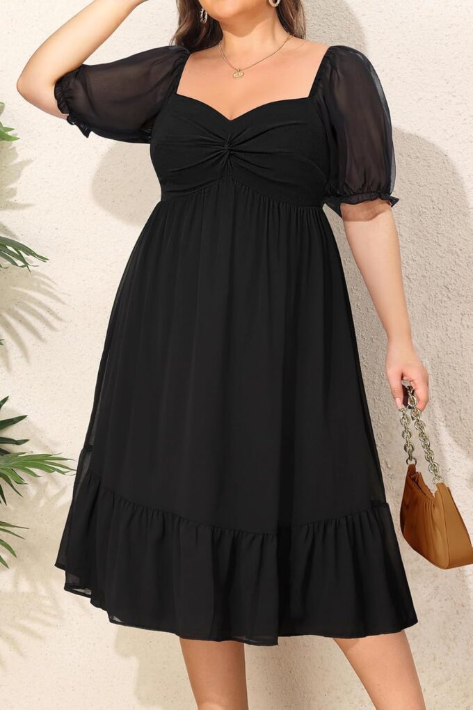 Plus Size Dresses Sweetheart Neckline Long Sleeves Chiffon Party Cocktail A Line Curvy Womens Midi Dress – Bild 6