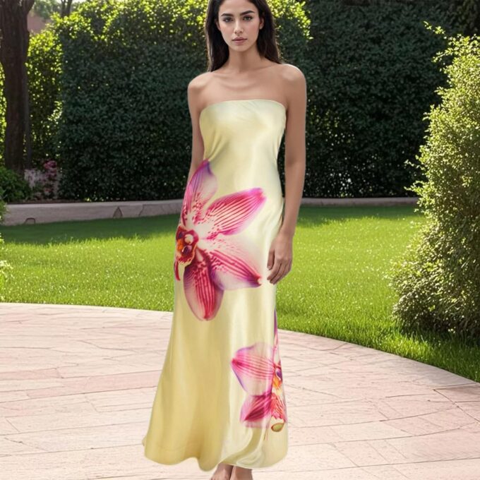 Women Floral Strapless Maxi Dresses Off Shoulder Sleeveless Backless Tube Top Dress Bodycon Bandeau Sundress – Bild 4
