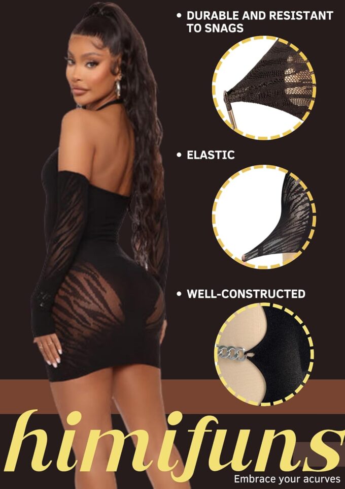 Women Sexy See Through Mesh Bodycon Dress Zebra Print Hollow Out Club Mini Dress – Bild 2