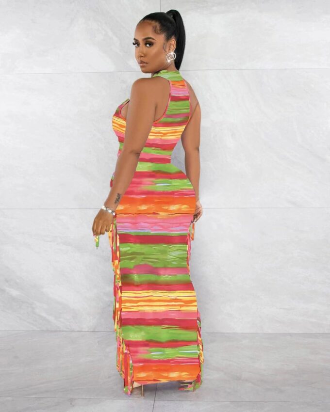 2 Piece Outfits for Women Sexy Crop Top Ruched Bodycon Maxi Dresses Fringe Skirt Sets Night Club Jumpsuits – Bild 4