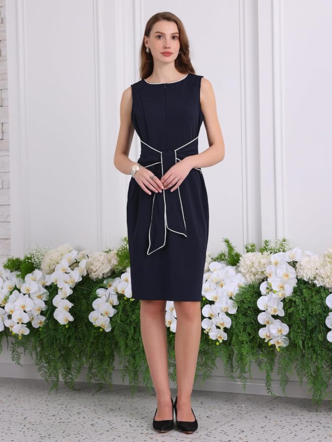 Hobemty Damen Bleistiftkleid in Kontrastfarbe, Reißverschluss, Halsband, Taille, Etuikleid – Bild 3