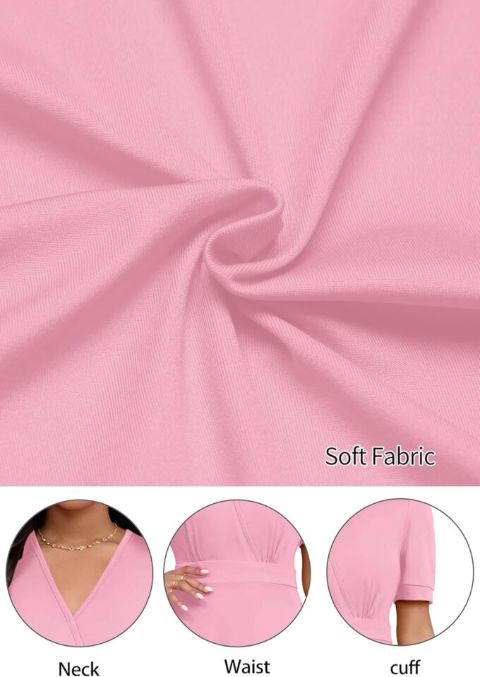 Womens Midi Dresses V Neck Cocktail Church Tea Dresses Short Sleeve A-Line Swing Dresses – Bild 6