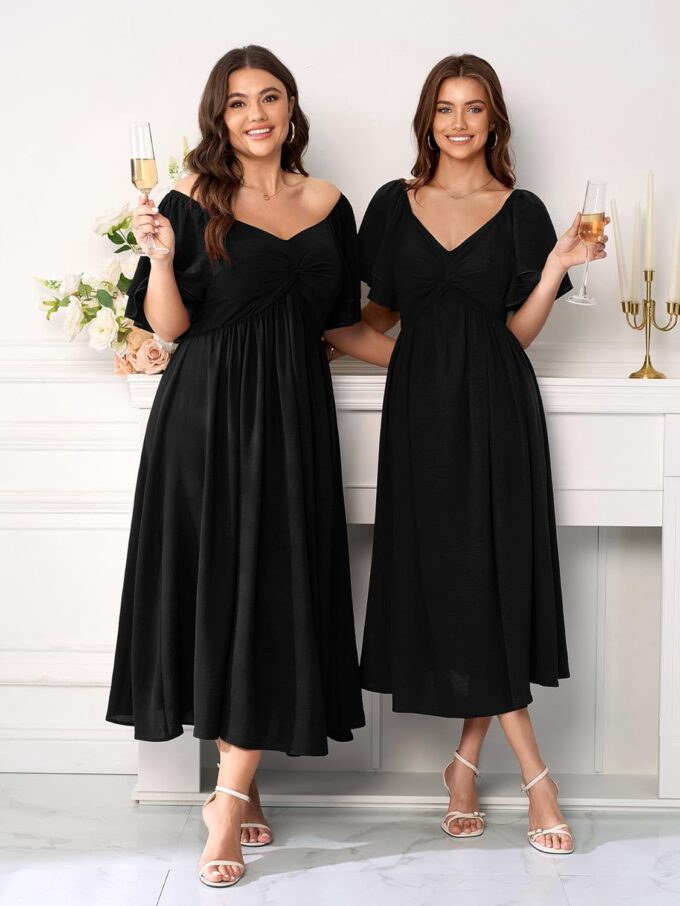SCOMCHIC Women's Plus Size Wedding Guest Cocktail Dresses Sweetheart Neckline Ruffle Sleeve A Line Maxi Dress – Bild 5