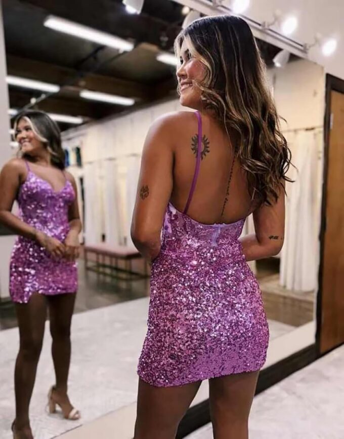 Monvelli Appliques Sparkly Sequin Homecoming Dresses 2025 for Teens Short Bodycon Prom Cocktail Party Gowns – Bild 4