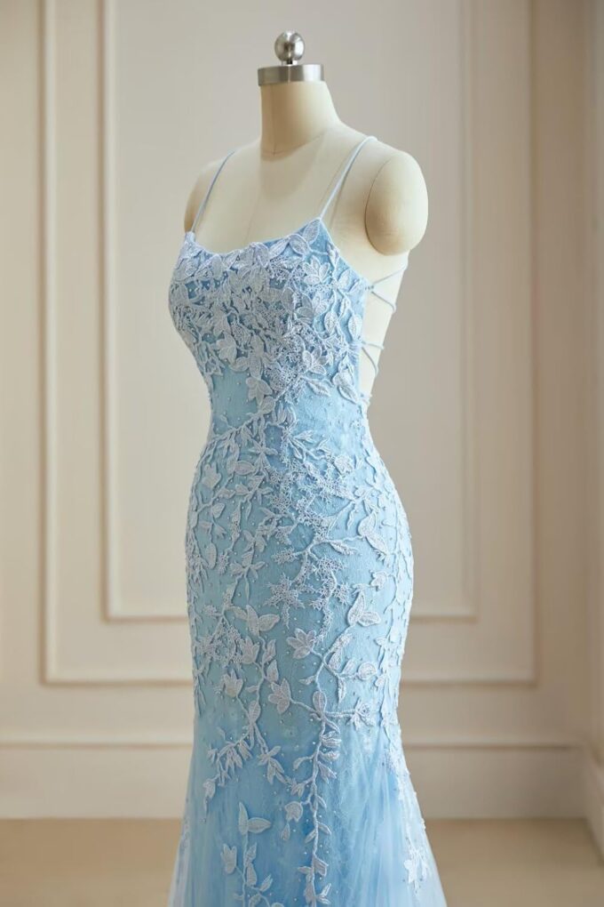 Mermaid Prom Dresses 2025 Spaghetti Straps Evening Gowns Lace Applique Floral Formal Dresses for Women – Bild 3