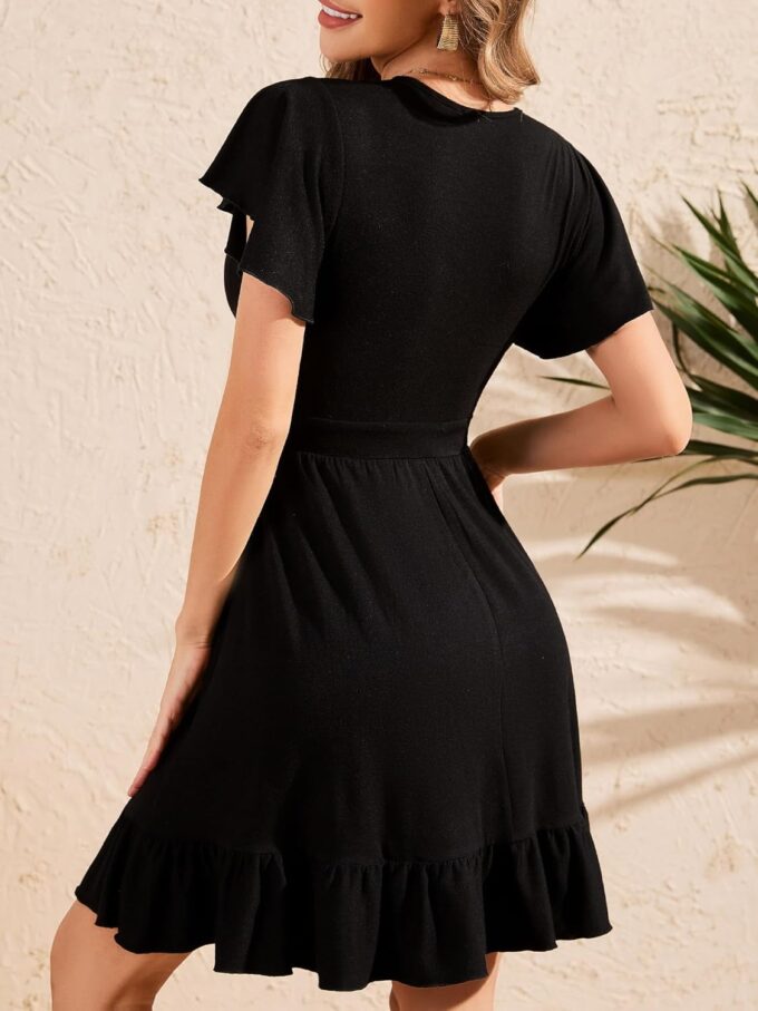 TORARY Womens Summer Dresses 2025 Floral Cap Sleeve Wrap V Neck Ruffle A-Line Sun Dress – Bild 3