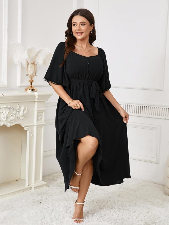 SCOMCHIC Women's Plus Size Formal Maxi Dress Summer Sweetheart Neckline 3/4 Sleeve A Line Flowy Wedding Guest Cocktail Dress – Bild 4