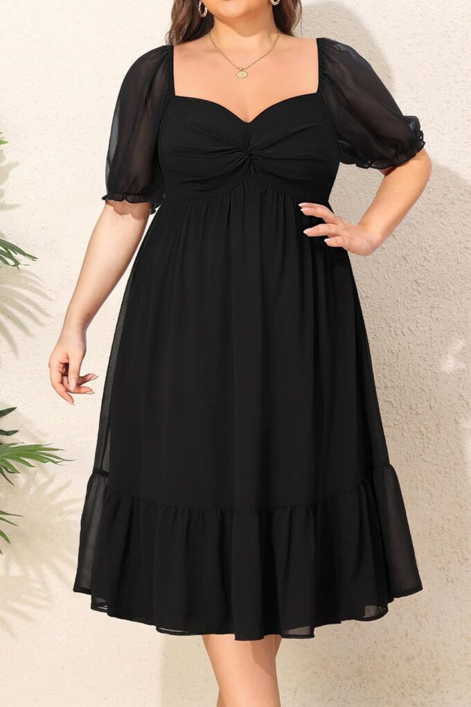 Plus Size Dresses Sweetheart Neckline Long Sleeves Chiffon Party Cocktail A Line Curvy Womens Midi Dress – Bild 4