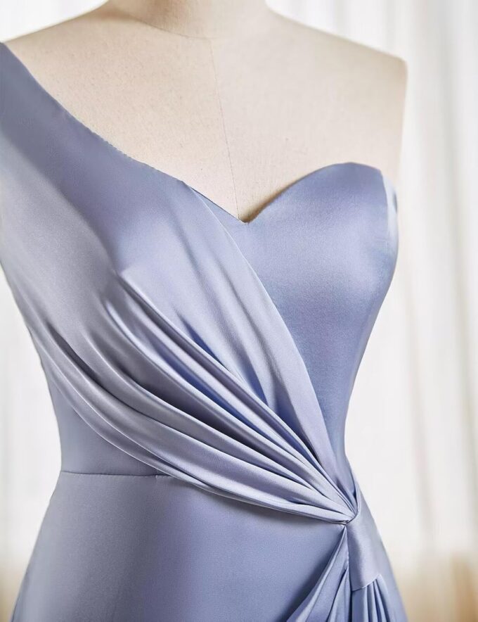 One Shoulder Bridesmaid Dresses Mermaid Satin Prom Dress 2025 Long Ruched Bodycon Evening Party Gowns with Slit – Bild 8