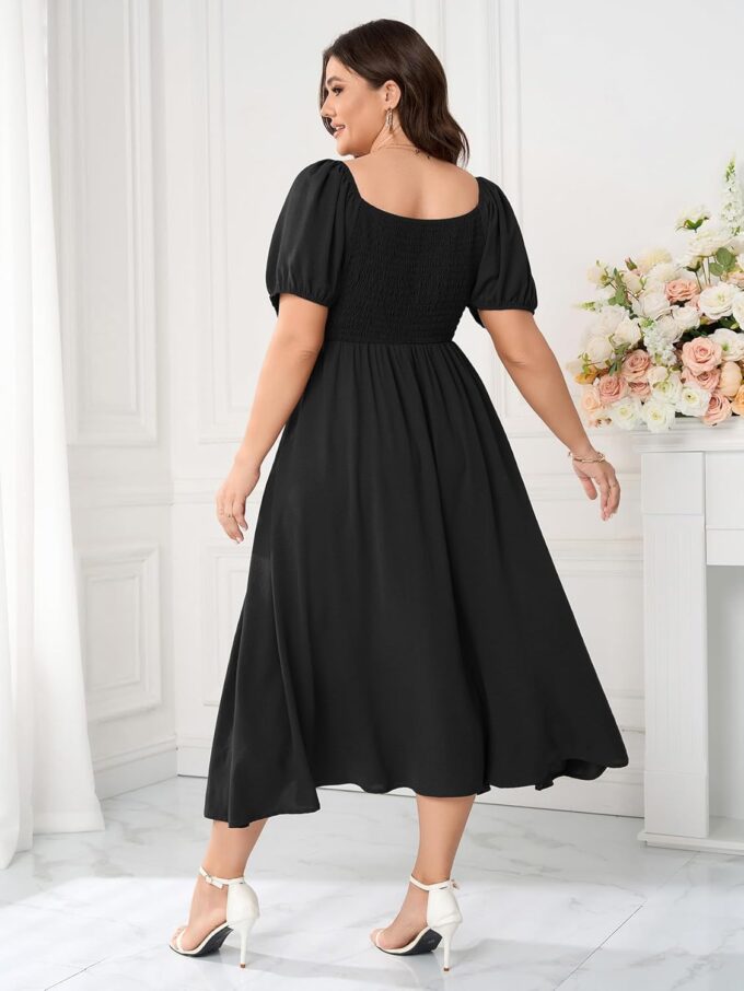 Women's Plus Size Summer Dress Short Sleeve Square Neck Milkmaid Dress Tie Front Split A-Line Maxi Long Dresses – Bild 6