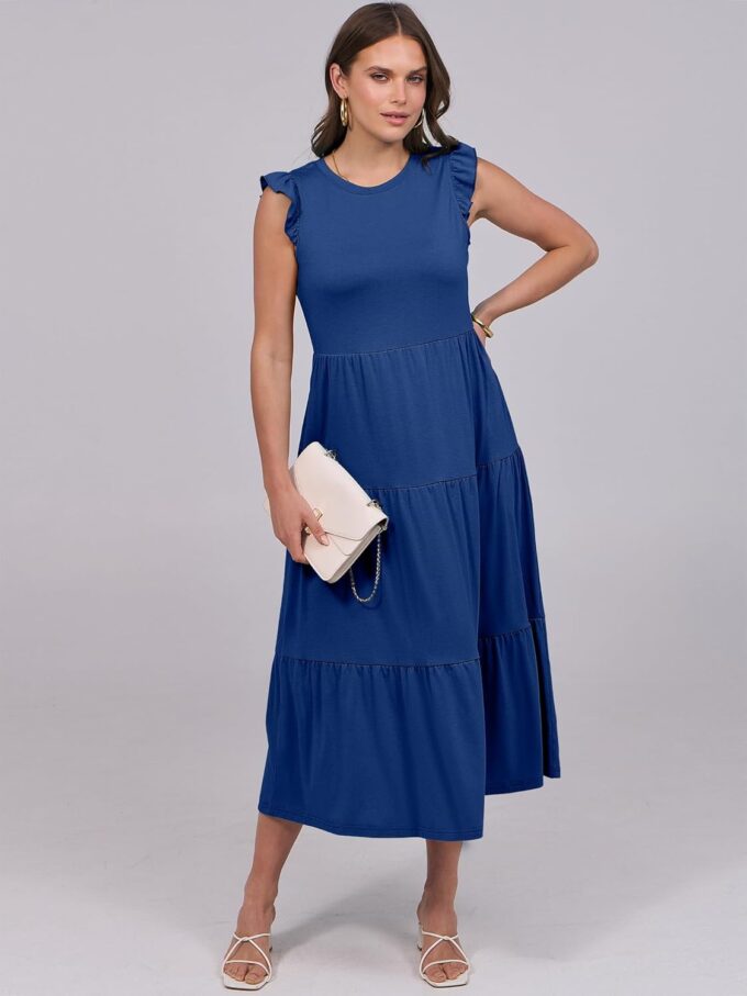 ANRABESS Women Summer Casual Ruffle Sleeveless Maxi Dress A-Line Flowy Tiered Beach Long Sundress with Pockets – Bild 6