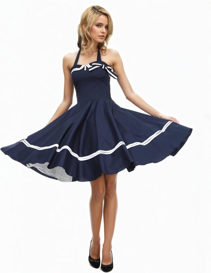 Retro Sailor Dress - S-3XL Women's 1950s Halter Vintage Rockabilly Dress Pinup Retro Sailor Cocktail Dress – Bild 3