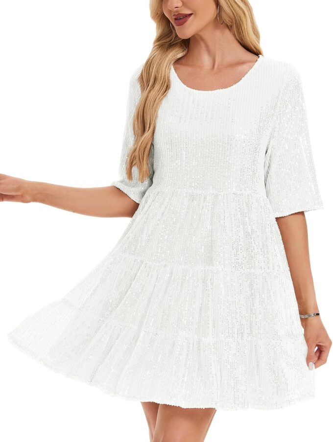 MINTLIMIT Women Sequin Dress Sexy Sparkly Glitter Minidress Pleated Night Out Party Disco Casual Tunic Cute Short Dresses – Bild 2