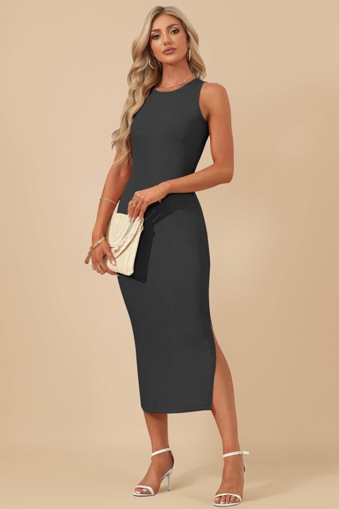 AUSELILY Womens Summer Bodycon Dresses 2025 Basic Casual Sleeveless Knit Tank Midi Dress – Bild 4