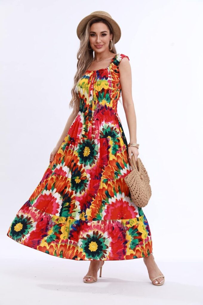OSTOO Women's 2024 Summer Sleeve Boho Floral Print Casual Loose Flowy Maxi Dress – Bild 2