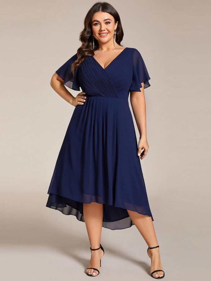 Ever-Pretty A Line V Neck Chiffon Short Sleeves High Low Knee Length Plus Size Wedding Guest Dresses for Curvy Women 01923-DA – Bild 4