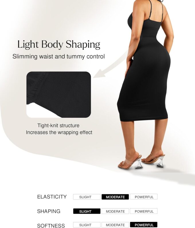 Tummy Control Dress for Women - Bodycon Slip Midi Dress with Built in Bra Date Night Spaghetti Strap Dresses Club Outfit – Bild 4