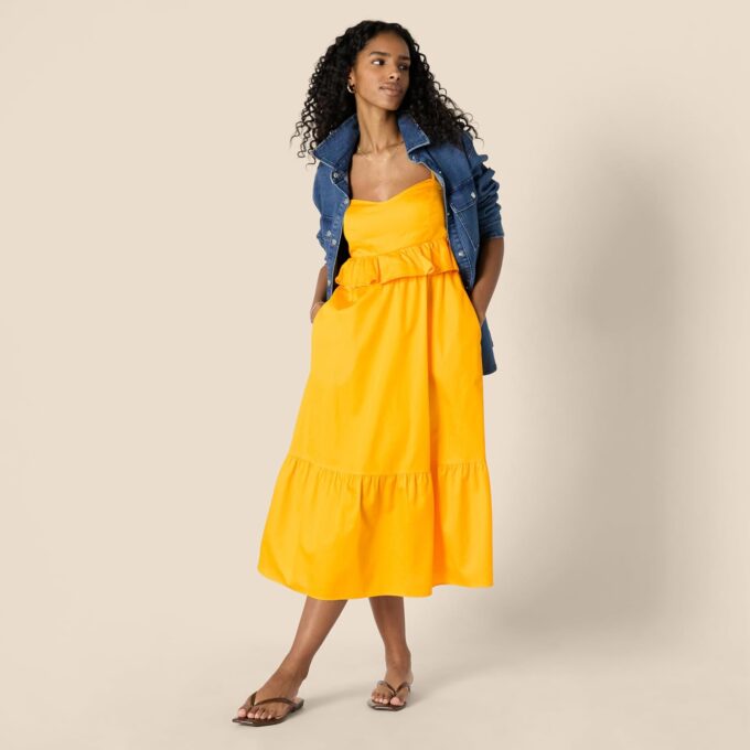 Amazon Essentials Women's Fit and Flare Cotton Sateen Empire Waist Midi Ruffle Dress – Bild 5