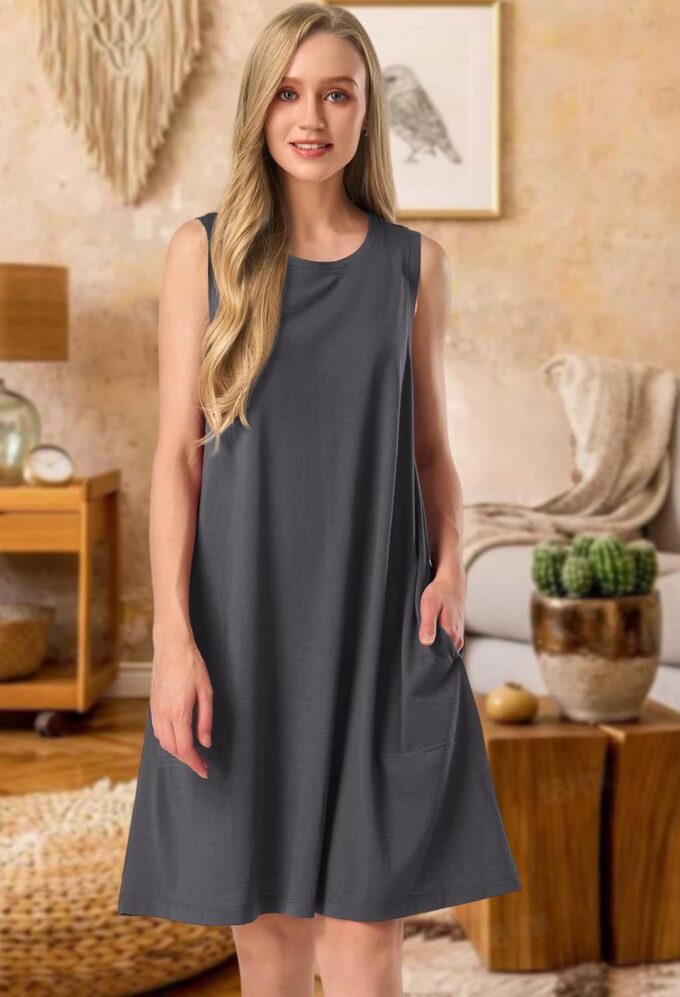 SIORO 100% Merino Wool Women's Sleeveless Dress Casual Solid Tank Dress for Women Knee-Length Summer Dresses with Pockets – Bild 5