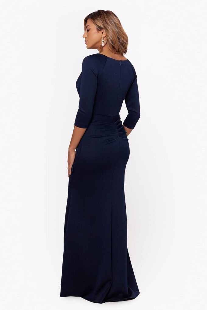 Xscape Women's Long 3/4 Sleeve V-Neck Side Ruched Gown (Reg and Petite) – Bild 2
