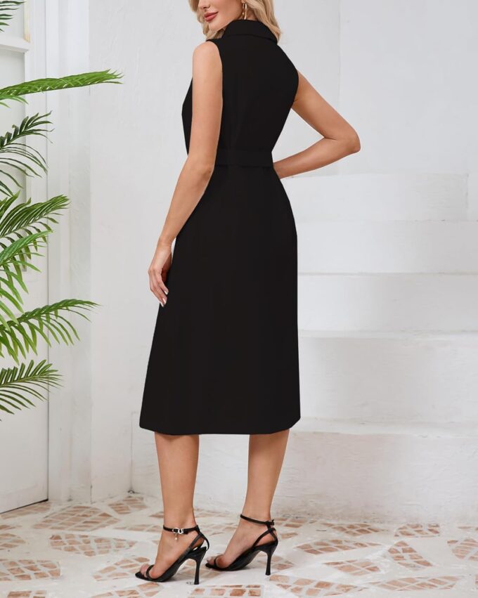 Women's Button Down Shirt Dress Sleeveless Collared A-line Maxi Dress with Belt – Bild 6