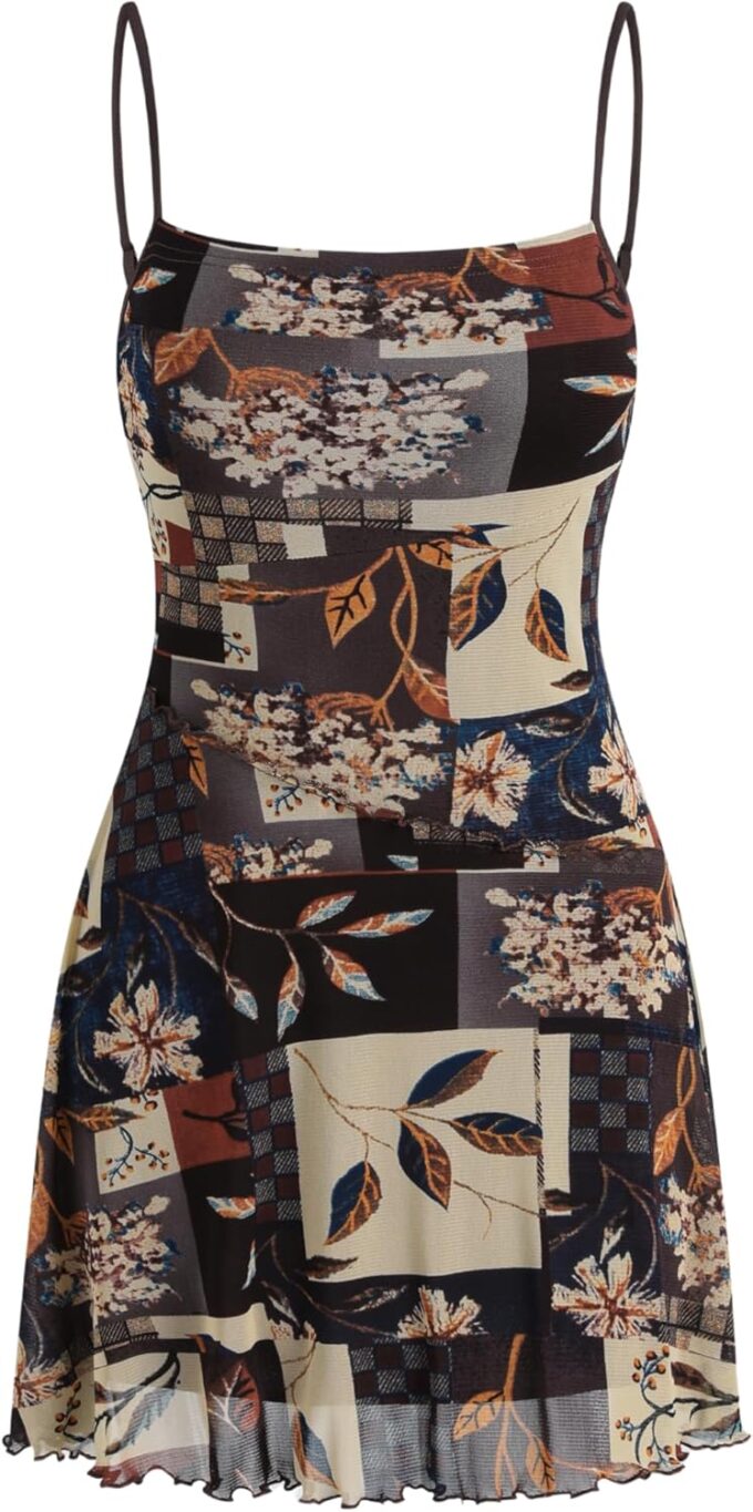 CIDER Women Western Mini Dress Floral Spaghetti Strap Cami Short Vintage Short Sundress Summer Boho Dresses