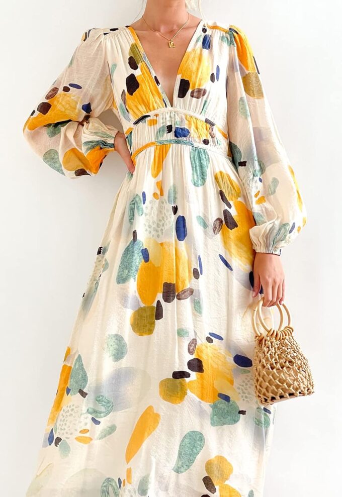 Women's Long Sleeve Floral Maxi Dress Summer Wedding Guest Dress – Bild 2