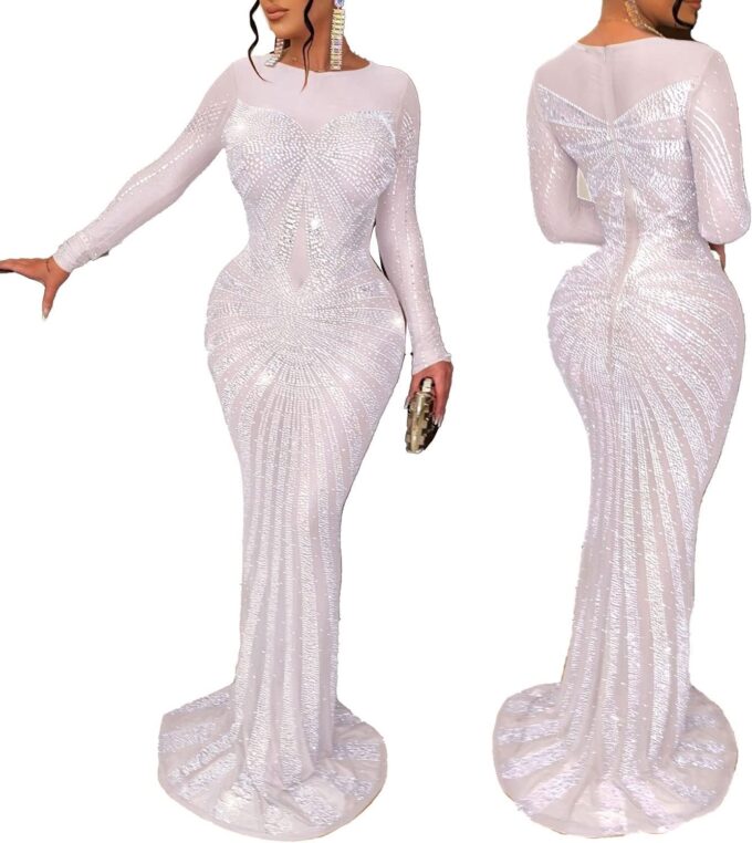 PORRCEY Women's Sexy Hot Drilling Craft Rhinestone Dress Bodycon Party Club Night Out Dresses Clubwear – Bild 3