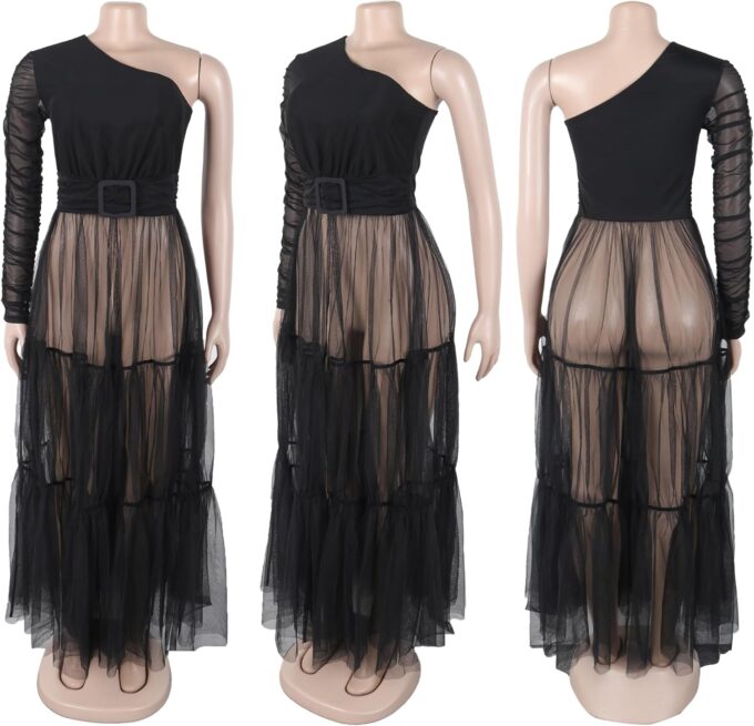 chicyes Dresses for Women One Shoulder Tops High Waist Wedding Casual Plus Size Party Cocktail Summer Free People Maxi Dress – Bild 3
