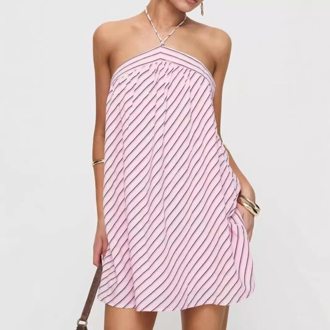 Women's Striped Halter Mini Dress for Summer Sexy Backless Sleeveless Dresses Cute Beach Vacation Outfits – Bild 2