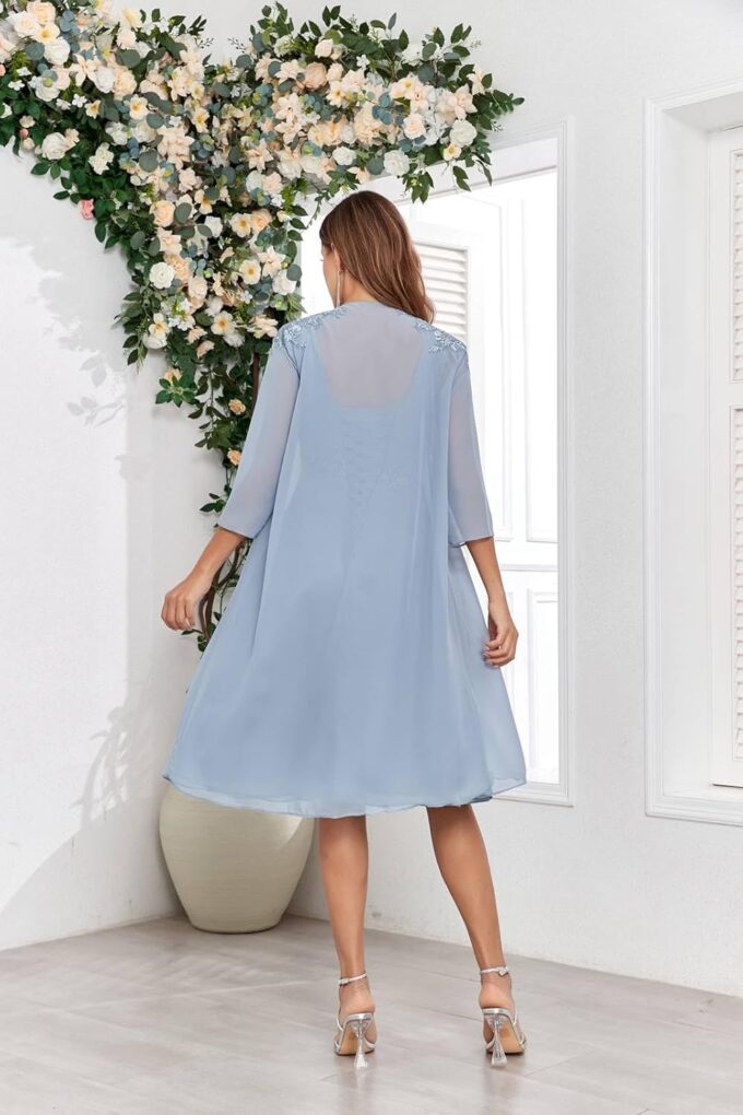 BONOYUER 2 Piece Mother of The Bride Dresses for Wedding with Jacket Lace Applique Formal Wedding Guest Dress – Bild 4