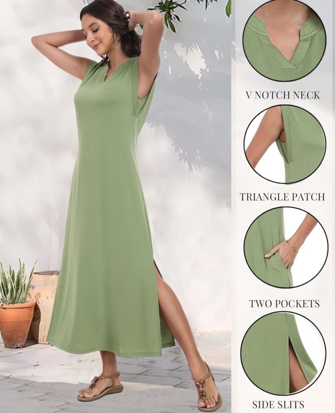 Women's Summer Slit Maxi Dress Casual V Neck Loose Long Dresses with Pockets(XS-3XL) – Bild 5