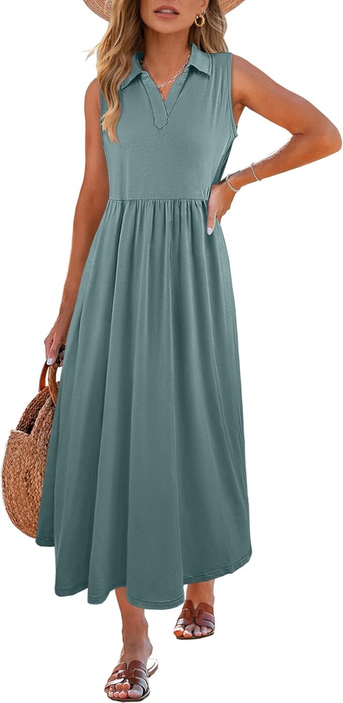 ANRABESS Womens Casual Dress Summer Sleeveless V Neck Sundress Aline Flowy Beach Maxi Dresses Travel 2025 Vacation Outfits