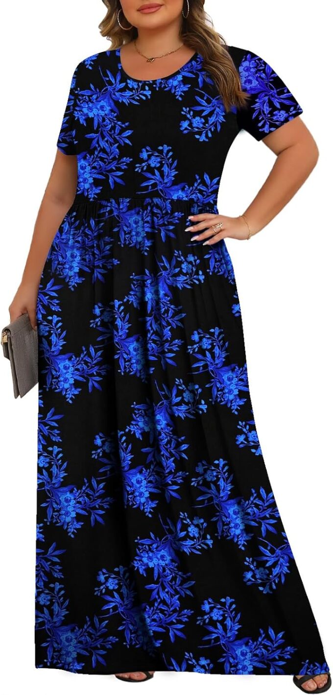 Tencede Womens Plus Size Maxi Dresses Summer 2025 Casual Short Sleeve with Pockets Long Dress 1X-5X – Bild 2