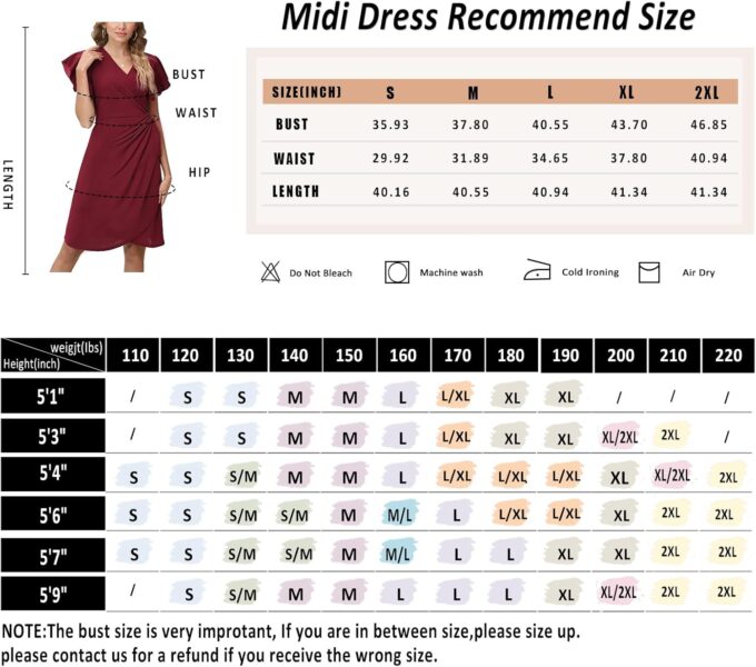 G&Y Damen-Midikleid mit tiefem V-Ausschnitt, Rüschenärmeln – klassische Cocktail-Party, Arbeit, Wickeloptik – Bild 6