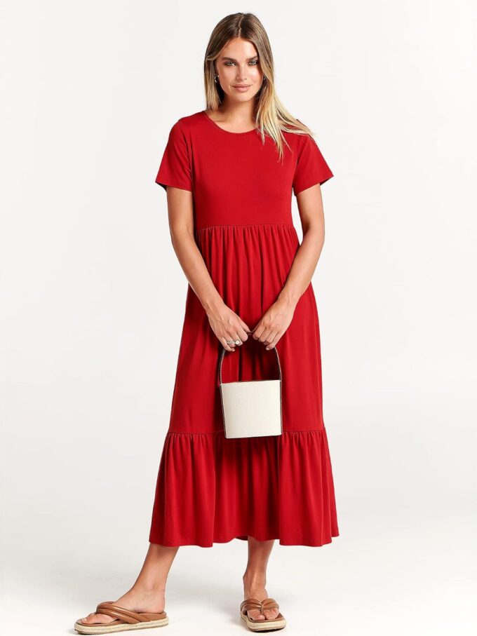 ANRABESS Womens 2025 Summer Casual Maxi Dress A line Tiered Flowy Short Sleeve Crewneck T Shirt Beach Travel Long Dresses – Bild 2