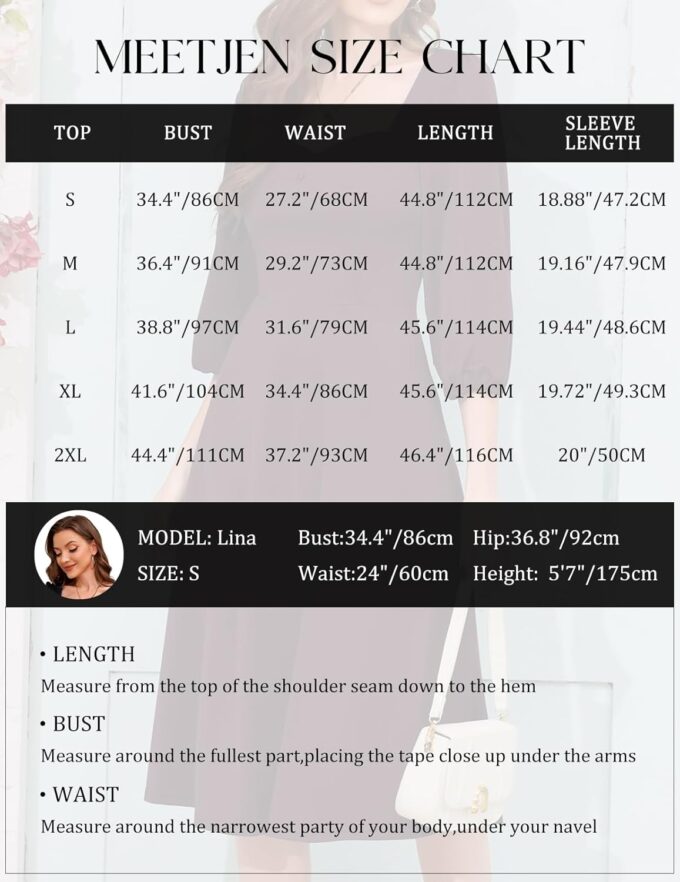 Meetjen Women's Vintage Cocktail Dress 3/4 Sleeves A-Line Sweetheart Church Tea Party Midi Dresses for Wedding Guest – Bild 6