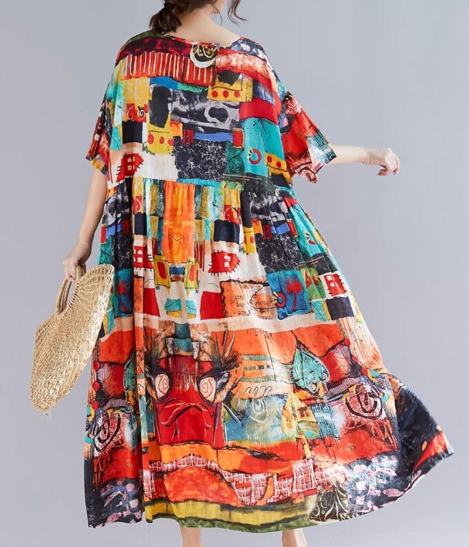 ellazhu Women's Plus Size Boho Maxi Dress with Half Sleeves Scoop Neck Bohemian Print for Summer Beachwear GA1396 A – Bild 2