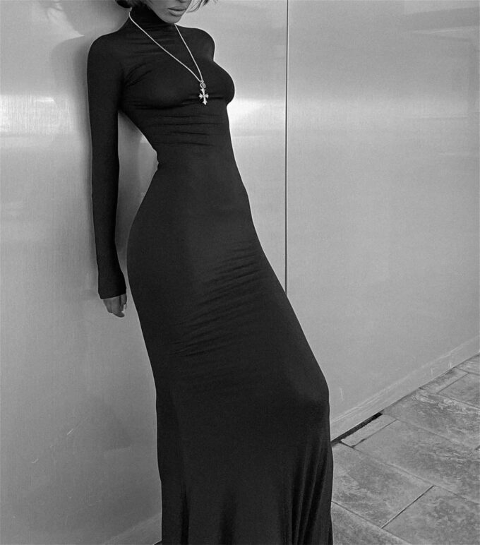 Long Sleeve Maxi Dress for Women - Casual Turtleneck Bodycon Formal Dresses Elegant Mermaid Hem 2025 – Bild 5
