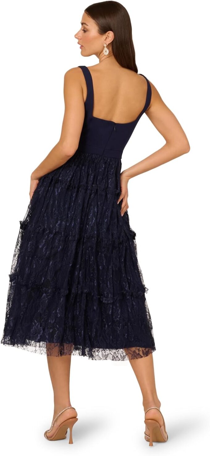 Adrianna Papell Women's Crepe and Lace Midi Dress – Bild 2