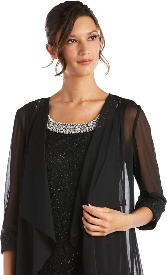 R&M Richards Women's 2pc Flyaway Jacket Over Lace Shift Dress with Beaded Neckline – Bild 2